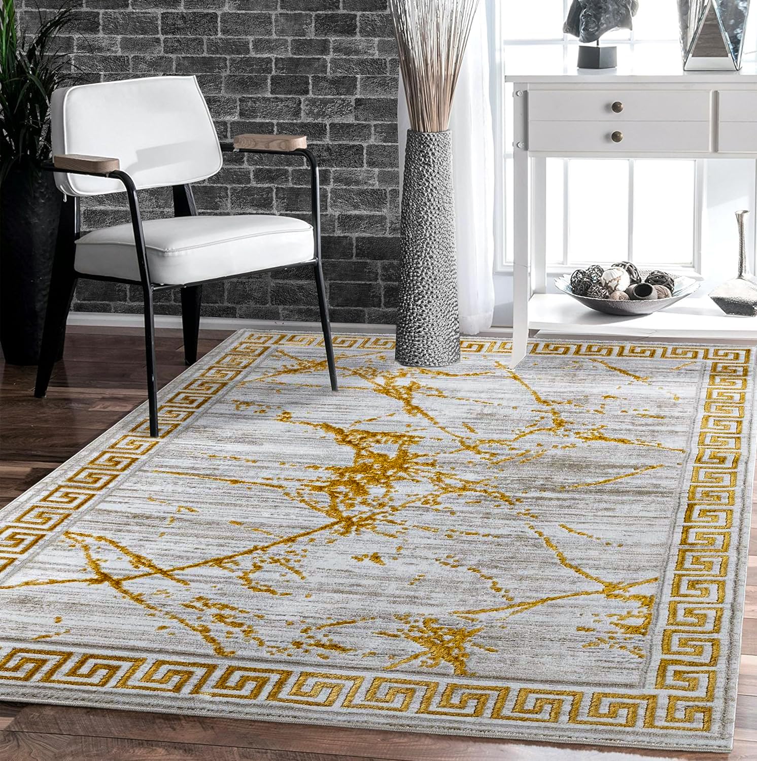 GLORY RUGS Area Rugs Marble 5X7 Cream Gold Carpet Modern Abstract Rug Living Room Dining Bedroom Rug