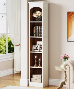 tribesigns 70.9-inch tall narrow bookcase, 5-tier cube bookshelf with storage, modern slim corner display shelves for home office, living room, white and oak