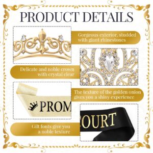 Saintrygo 12 Pcs Prom Crown and Sash Set, Prom King and Prom Queen Tiara Rhinestone Crown Glitter Sash Prom Court Royal Satin Sash for Graduation Prom Night Party Birthday Accessory (Gold,Stylish)