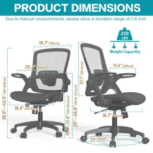 Ergonomic Mesh Office Chair Comfy Swivel Black Home Desk Chair Comfortable Modern Computer Chair Flip Up Arms with Lumbar Support Task Chair with Wheels Office Desk Chair Adjustable Height