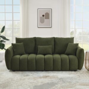 Antetek 82" Modern Sofa Couch, Comfy Deep Seat Teddy Cloud Sofa, Upholstered 3-Seater Boucle Couch, Oversized Loveseat for Living Room, Bedroom, Office, Apartment, Green