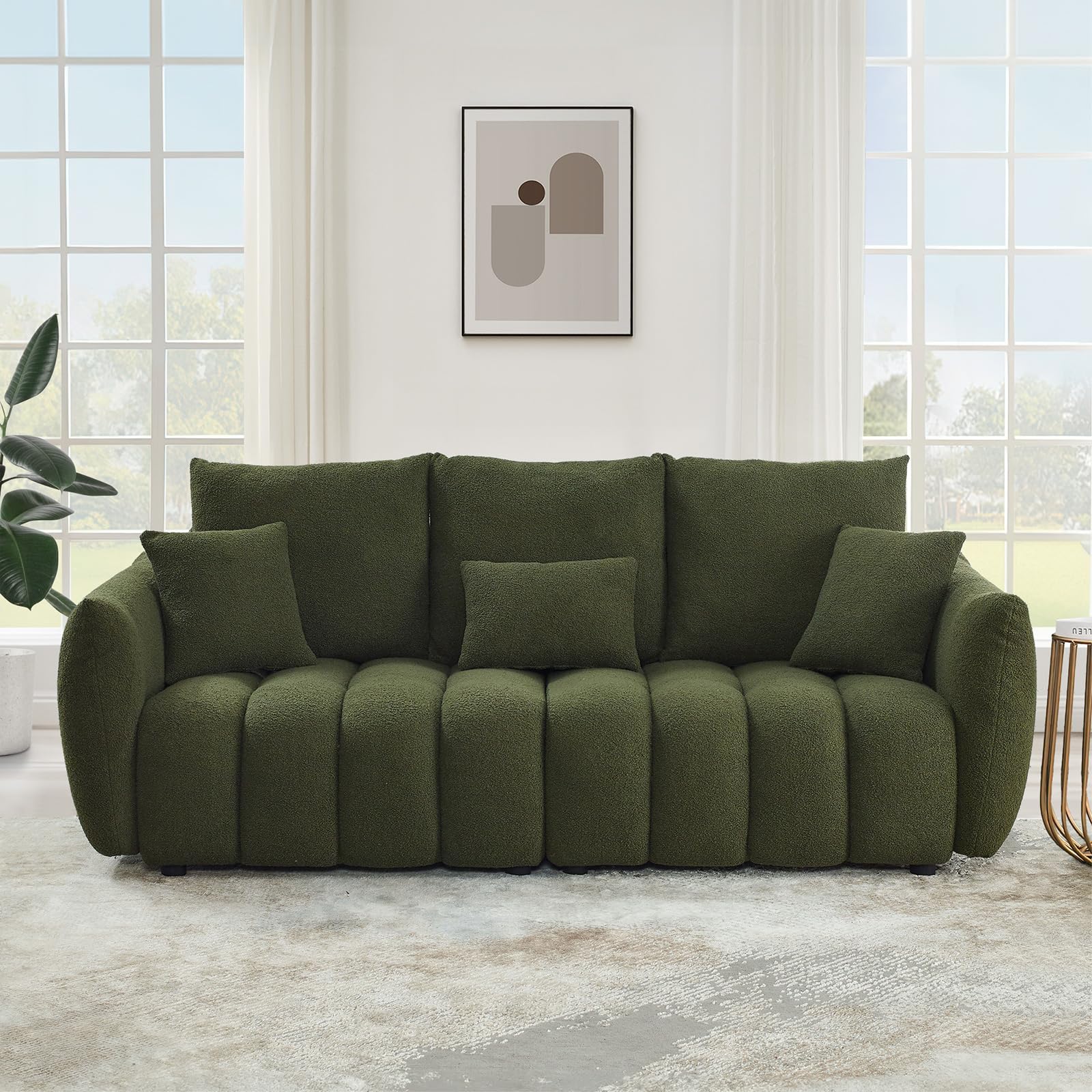 Antetek 82" Modern Sofa Couch, Comfy Deep Seat Teddy Cloud Sofa, Upholstered 3-Seater Boucle Couch, Oversized Loveseat for Living Room, Bedroom, Office, Apartment, Green