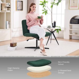 EYYTHUNG Green Criss Cross Chair No Wheels Armless Wide Seat Office Chair Swivel Vanity Velvet Padded Vanity Chair for Girls