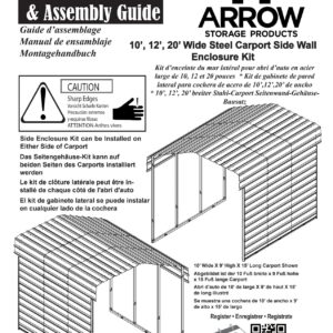 Arrow 29' x 9' One-Sided Carport Enclosure Wall Kit for 7' or 9' Carports, Heavy-Duty Galvanized Steel Carport Enclosure Panel, 1 Wall, Charcoal