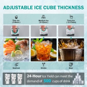 RAPSUAR Commercial Ice Maker Machine, 150Lbs/24H with 45Lbs Large Ice Capacity, 55Pcs Clear Ice Cubes Ready in 8-15Mins, Freestanding Stainless Steel Ice Making Machine for Home Party Bar