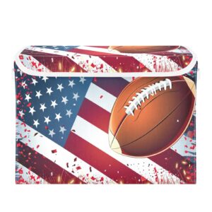 Storage Bins with Lids and Handles,Football and American Flag Storage Box Storage Basket with Cover Collapsible Organizer Containers for Home Closet, Shelves