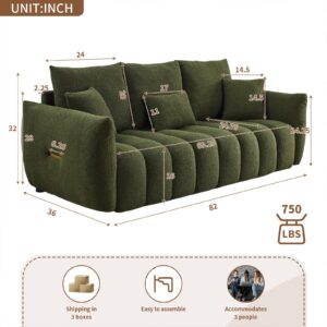 Antetek 82" Modern Sofa Couch, Comfy Deep Seat Teddy Cloud Sofa, Upholstered 3-Seater Boucle Couch, Oversized Loveseat for Living Room, Bedroom, Office, Apartment, Green