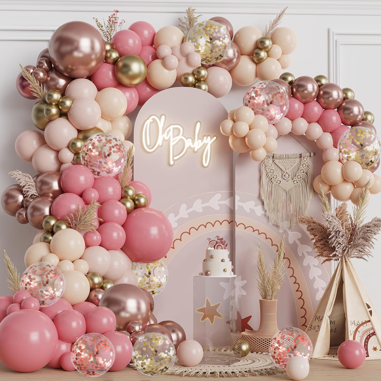 Blush Pink Nude Balloon Arch Kit, Dusty Pink Rose Gold Nude Balloons for Girls Women Birthday Baby Bridal Shower Engagement Wedding Party Decorations