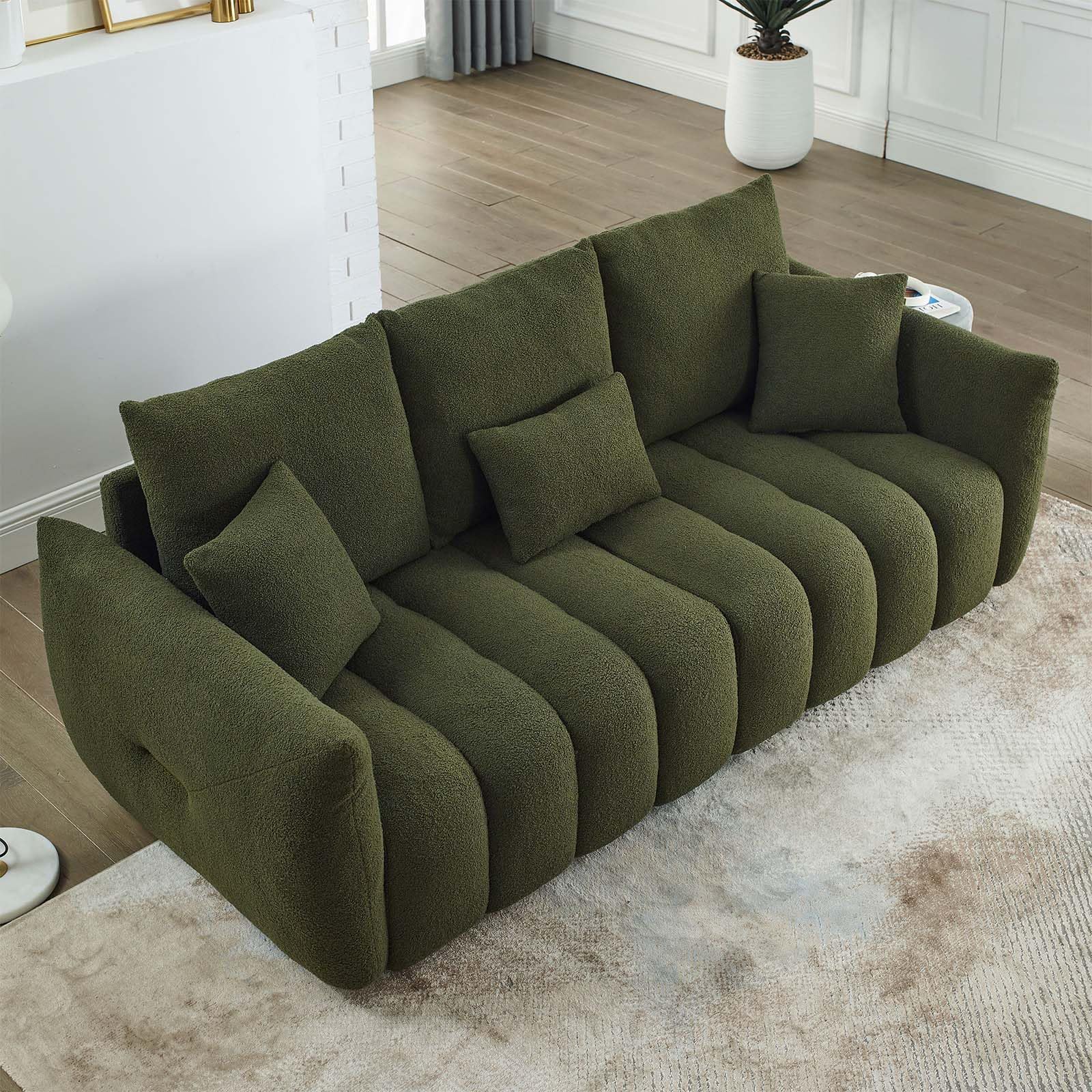 Antetek 82" Modern Sofa Couch, Comfy Deep Seat Teddy Cloud Sofa, Upholstered 3-Seater Boucle Couch, Oversized Loveseat for Living Room, Bedroom, Office, Apartment, Green