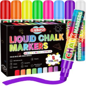 labeol chalk markers, 8 colors 10mm jumbo liquid chalk marker, window chalk markers for cars washable, 3-in-1 nib chalk markers for windows, signs, glass, white boards, mirrors