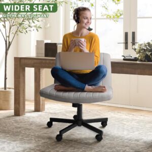 Waleaf Criss Cross Chair with Wheels, Wide Seat Cross Legged Office Chair Armless Ergonomic Office Chair for Home Office, Swivel Adjustable Fabric Wide Desk Chair, Computer Task Vanity Chair