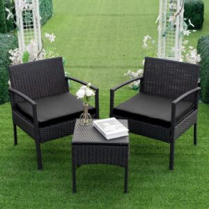 PROHIKER 3 PCS Patio Rattan Conversation Chairs Set, Outdoor Patio Furniture Balcony Furniture Set, Wicker Patio Set for Garden Porch Balcony Yard, Black