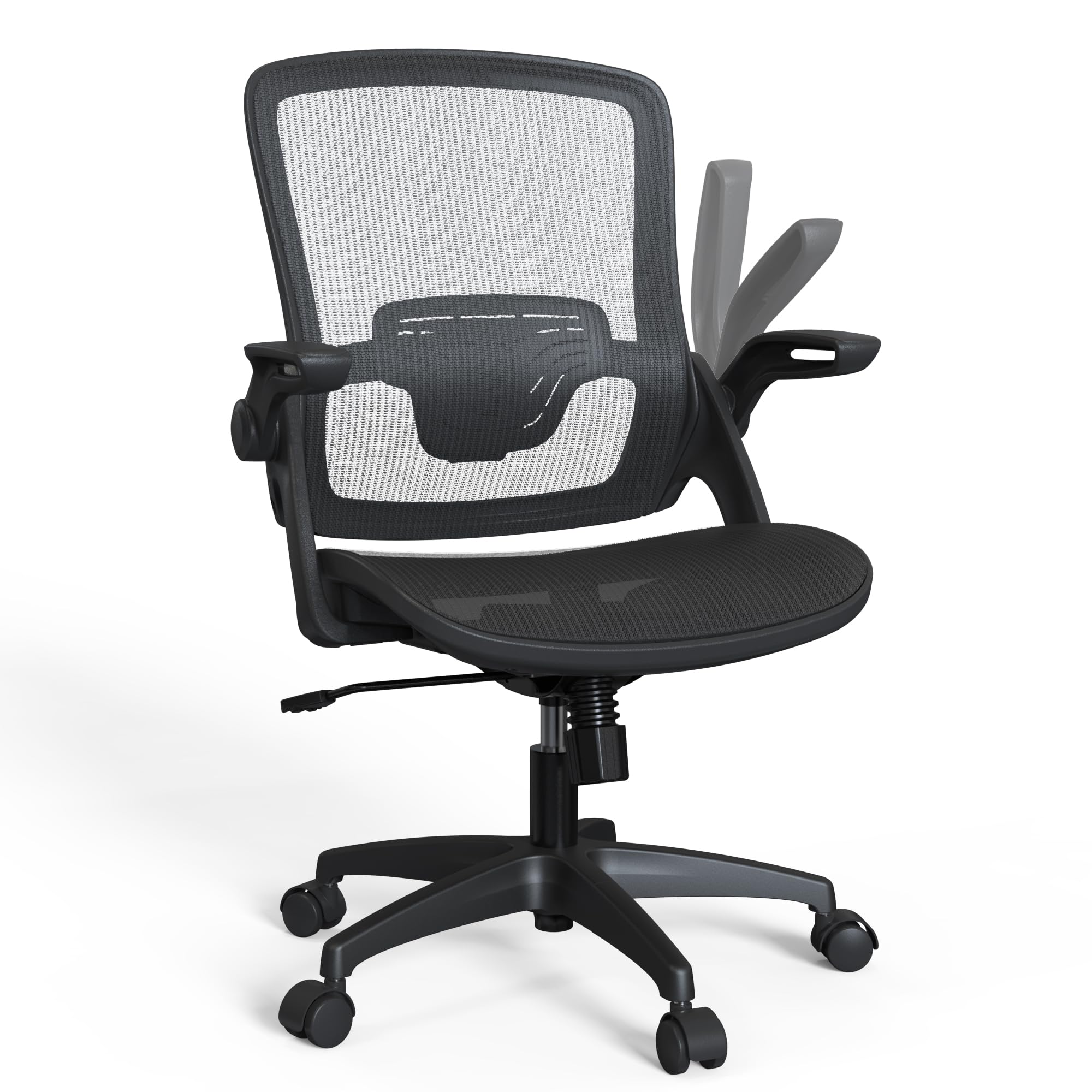 Ergonomic Mesh Office Chair Comfy Swivel Black Home Desk Chair Comfortable Modern Computer Chair Flip Up Arms with Lumbar Support Task Chair with Wheels Office Desk Chair Adjustable Height