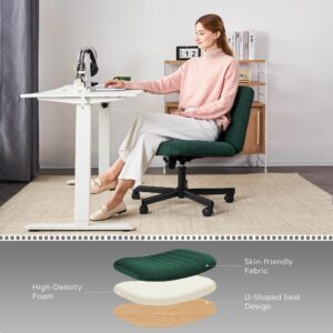 EYYTHUNG Crossleg Chair with Wheels Wide Seat Home Desk Criss Computer Chair Velvet Swivel Side Vanity Chair Green for Girl