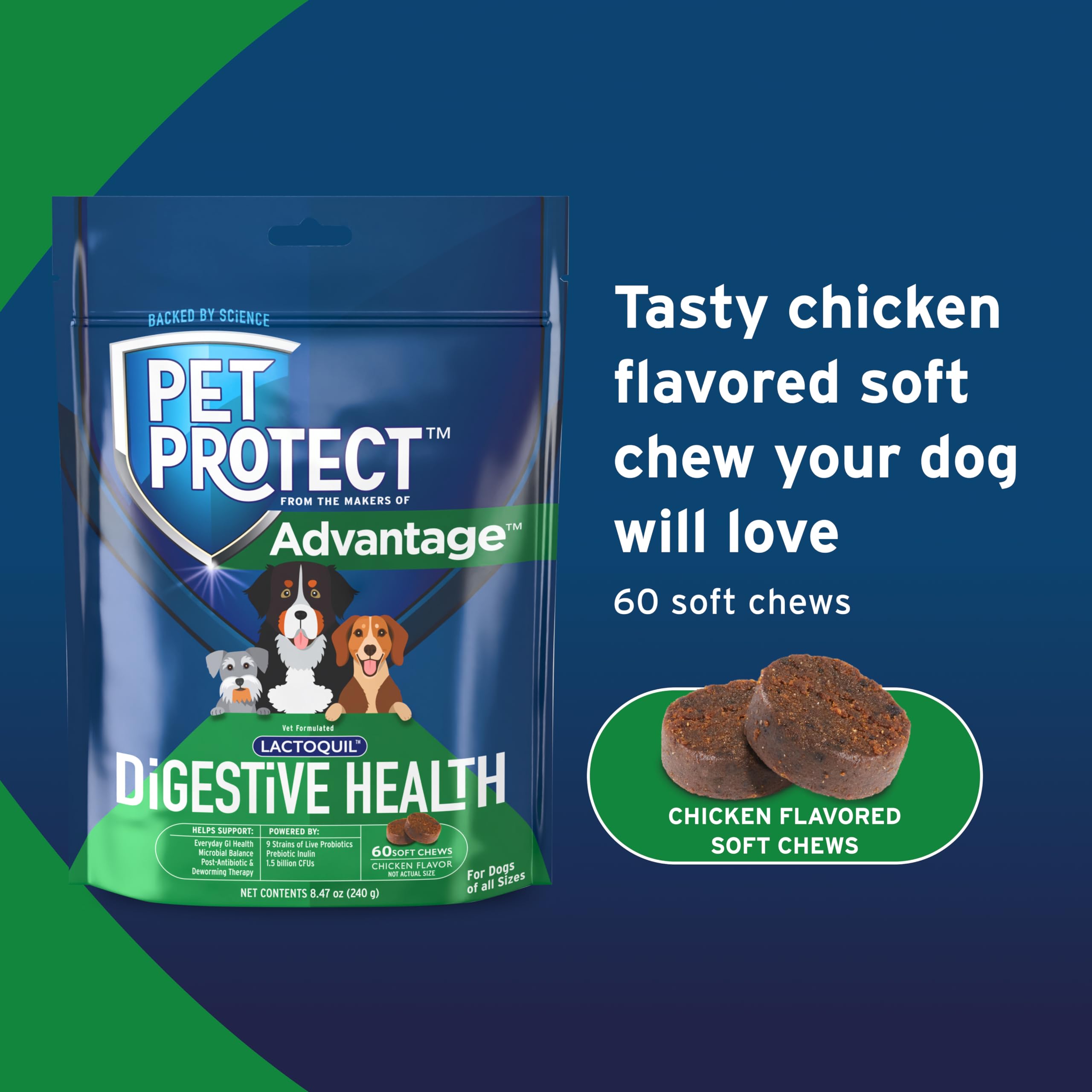 Pet Protect from The Makers of Advantage Vet-Formulated Dog Digestive Health Supplement | 60 Chews