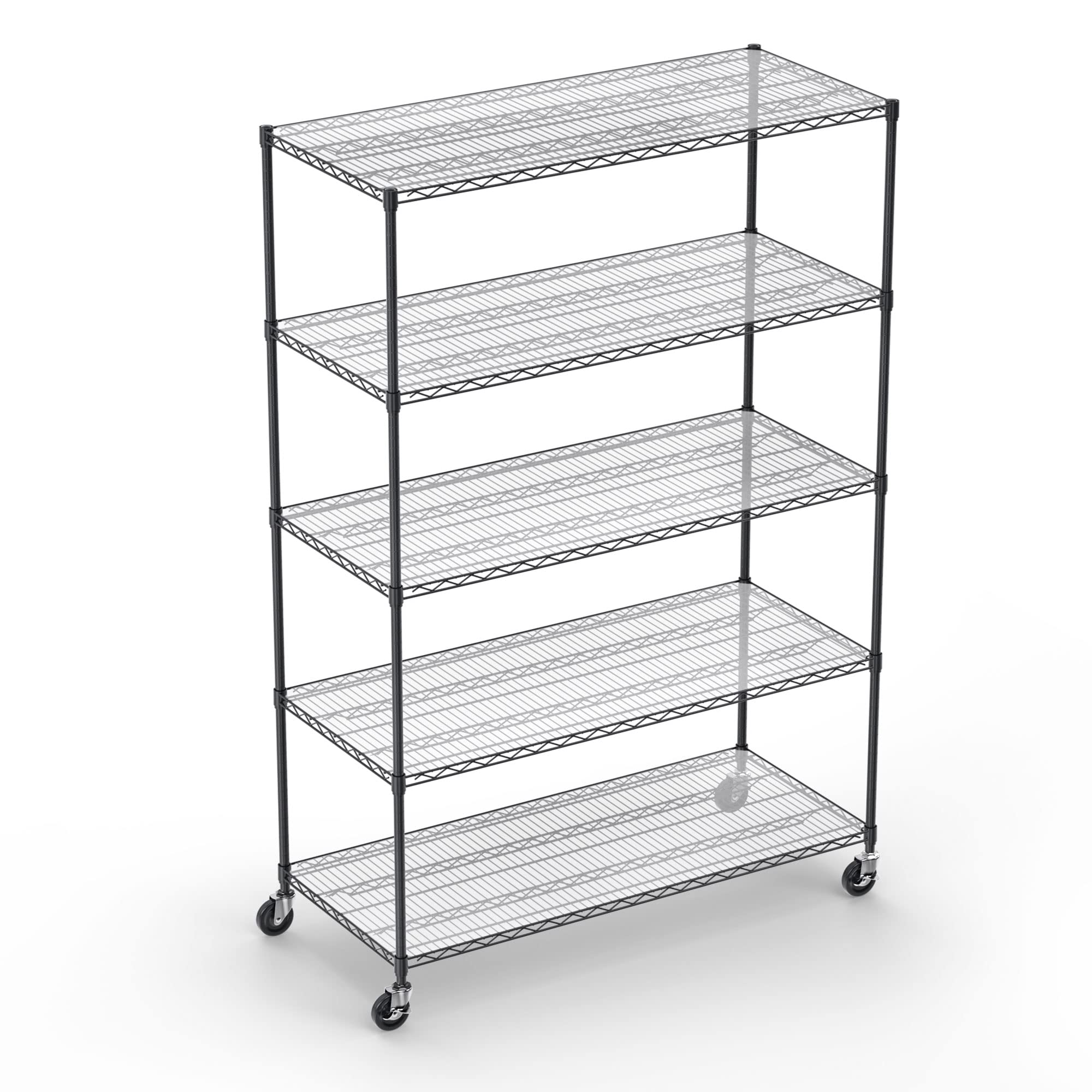 5 Tier NSF Metal Shelf Wire Shelving Unit, Heavy Duty Adjustable Storage Rack with Wheels & Shelf Liners, Black - 82" H x 48" L x 24" D 6000lbs Capacity