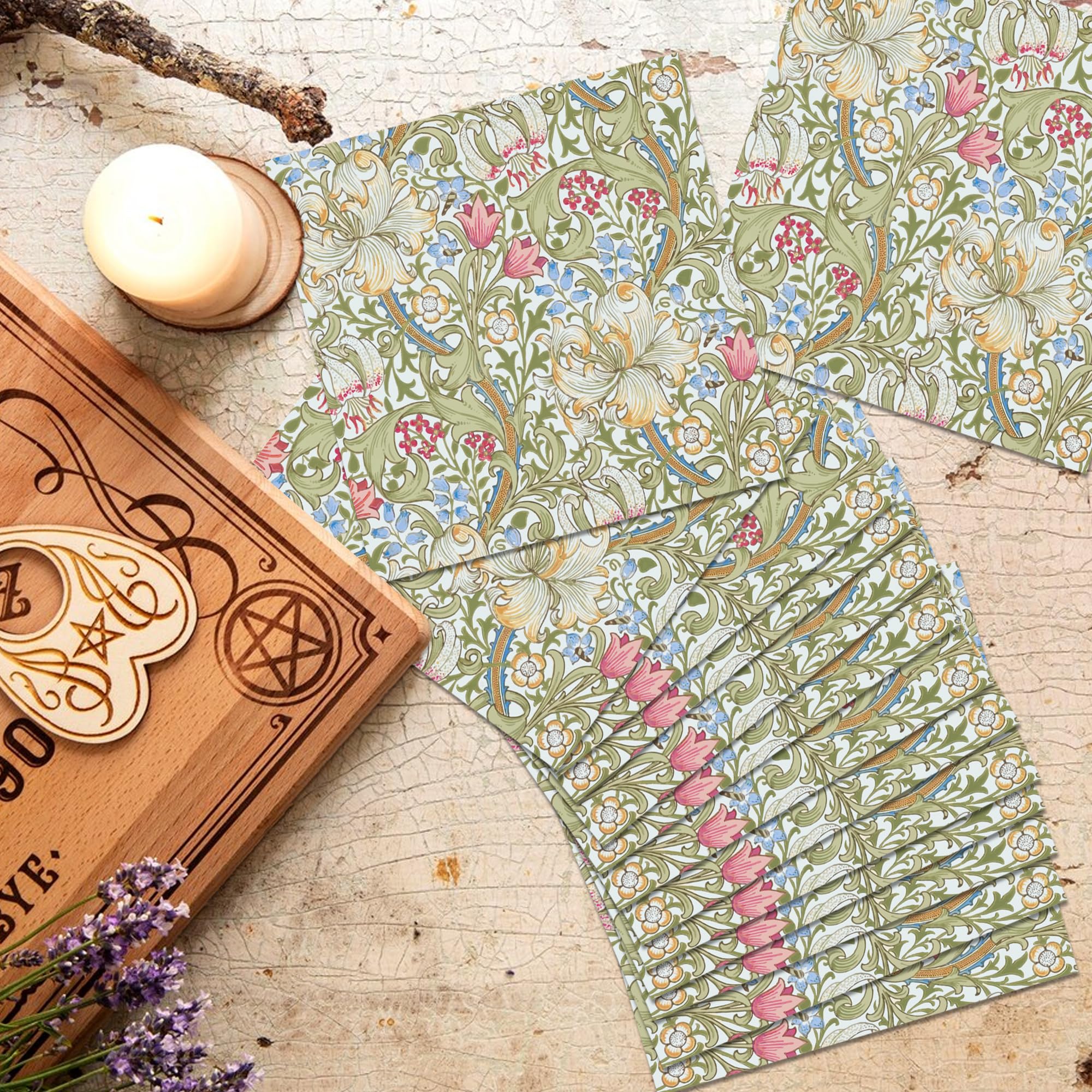 Bolsome 100Pcs William Morris Paper Napkins Vintage Flowers Cocktail Napkins Disposable Green Gold Wildflowers Luncheon Hand Napkins for Wedding Bridal Shower Dinner Tableware Supplies