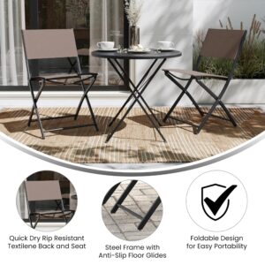 Flash Furniture Brazos Commercial Indoor-Outdoor Folding Chairs, Flex Comfort Backs/Seats, Metal Frames, Portable Lightweight Foldable Design, Set of 2, Brown/Black