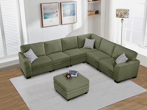 Legend Vansen 7PCS Corduroy Flexible Combination Sofa Sectional, Olive