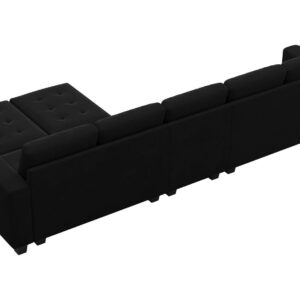 Belffin Large Velvet L Shaped Sectional Sofa Couch with Reversible Double Chaises Modular Sectional Sofa Couch with Storage Ottomans Convertible Sectional Sofa Black