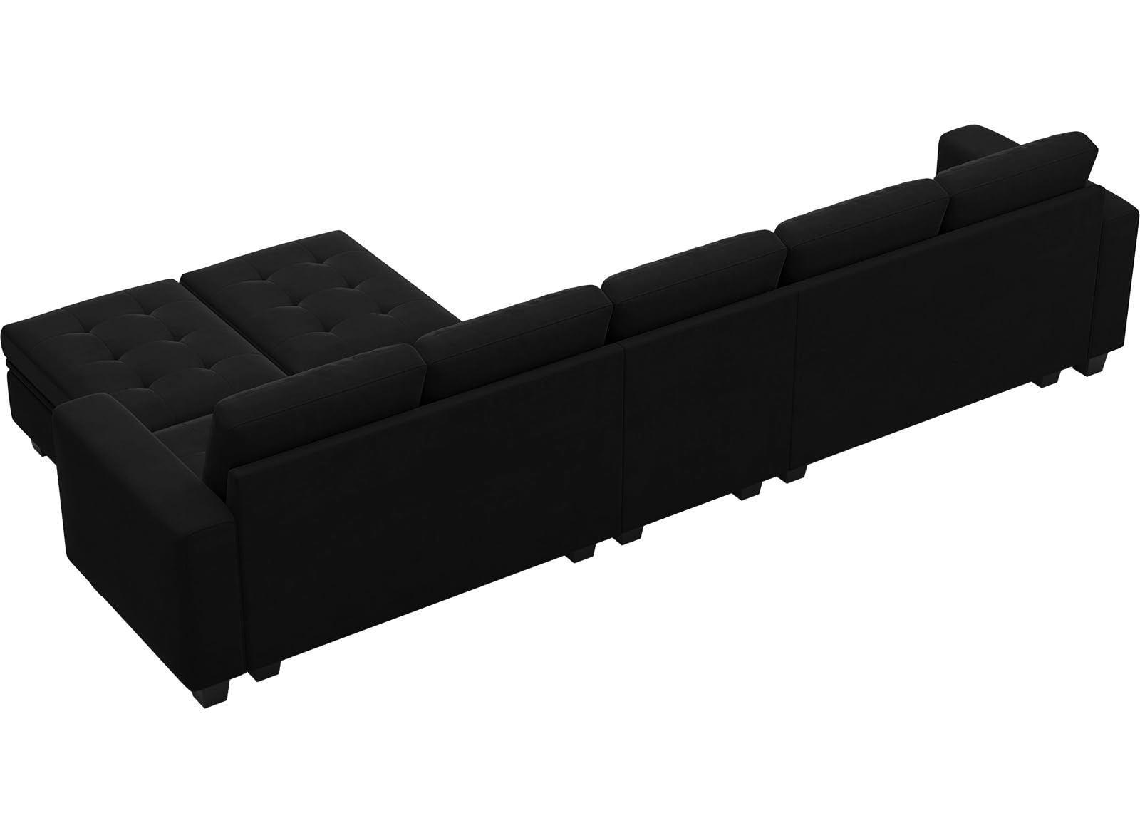 Belffin Large Velvet L Shaped Sectional Sofa Couch with Reversible Double Chaises Modular Sectional Sofa Couch with Storage Ottomans Convertible Sectional Sofa Black