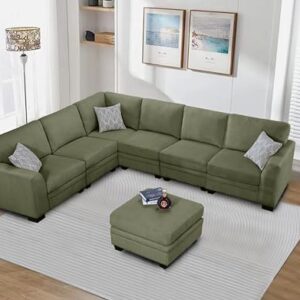 Legend Vansen 7PCS Corduroy Flexible Combination Sofa Sectional, Olive