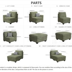 Legend Vansen 7PCS Corduroy Flexible Combination Sofa Sectional, Olive