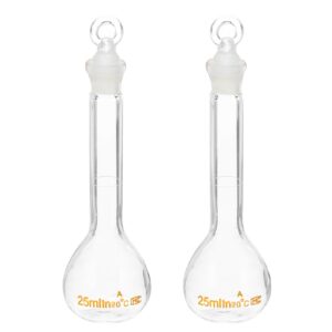 patikil 25ml volumetric flask, 2pcs 3.3 borosilicate glass graduated volumetric measuring flask with glass stopper tolerance 0.16ml for lab experiment, clear