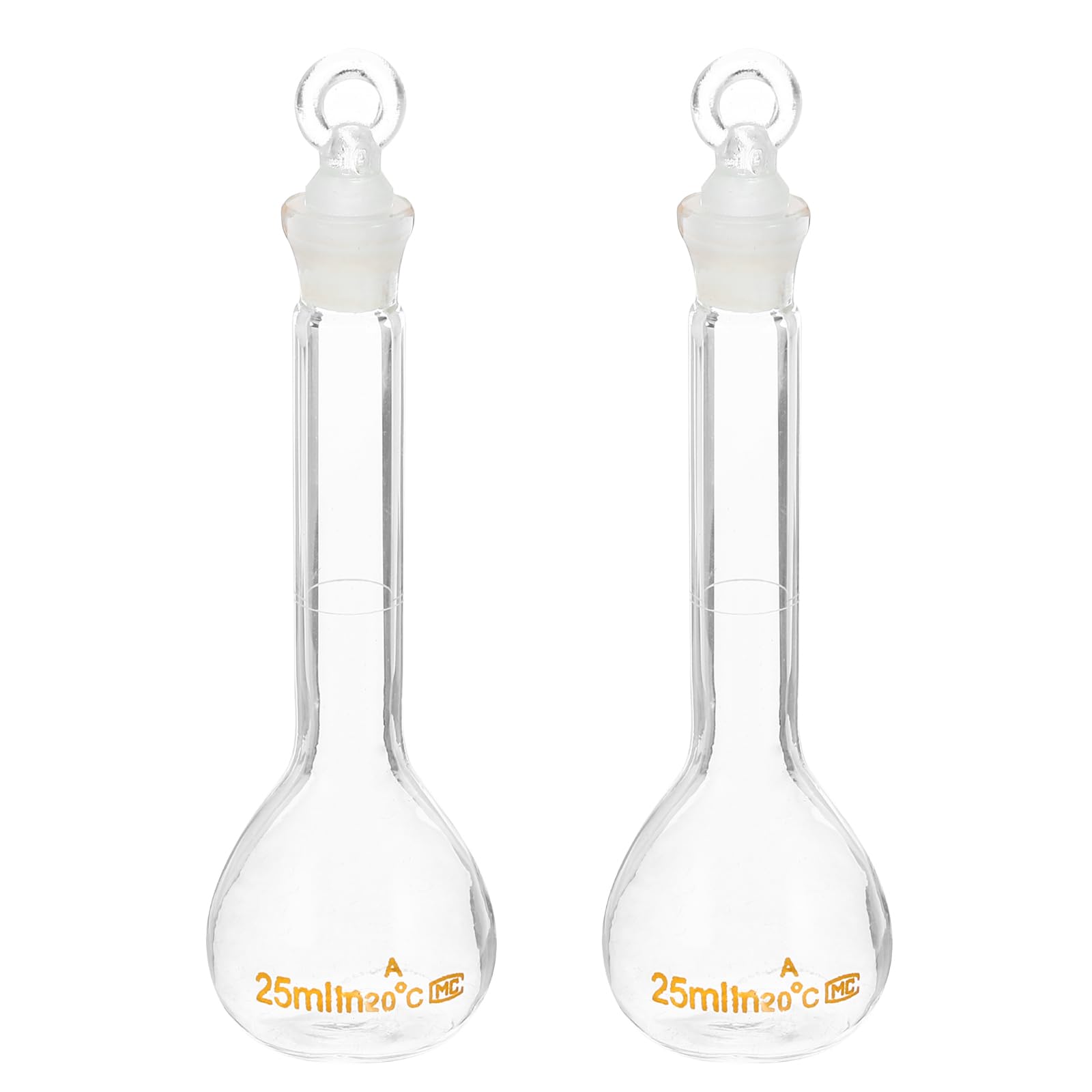 PATIKIL 25ml Volumetric Flask, 2Pcs 3.3 Borosilicate Glass Graduated Volumetric Measuring Flask with Glass Stopper Tolerance 0.16ml for Lab Experiment, Clear