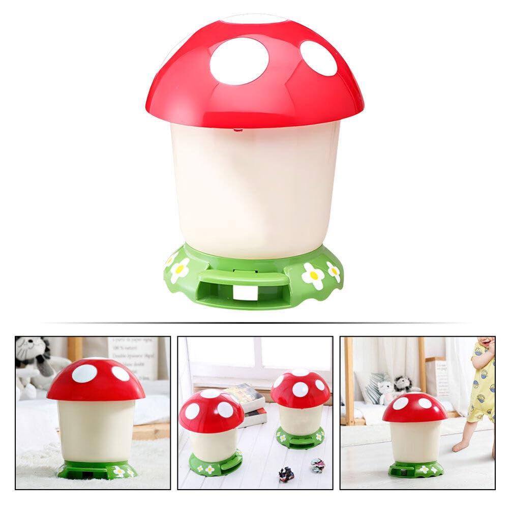 ABOOFAN Cute Mushroom Trash Can with Pedal Plastic Wastebasket Kawaii Garbage Can with Lid Desk Trash Bin for Home Office Kitchen Bathroom