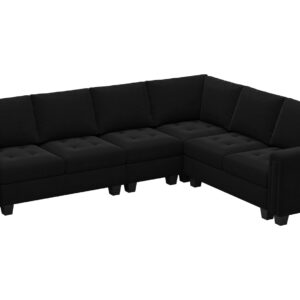 Belffin Velvet Modular L Shape Sectional Sofa Couch with Chaise Reversible Corner Convertible Sectional Sofa Couch Black