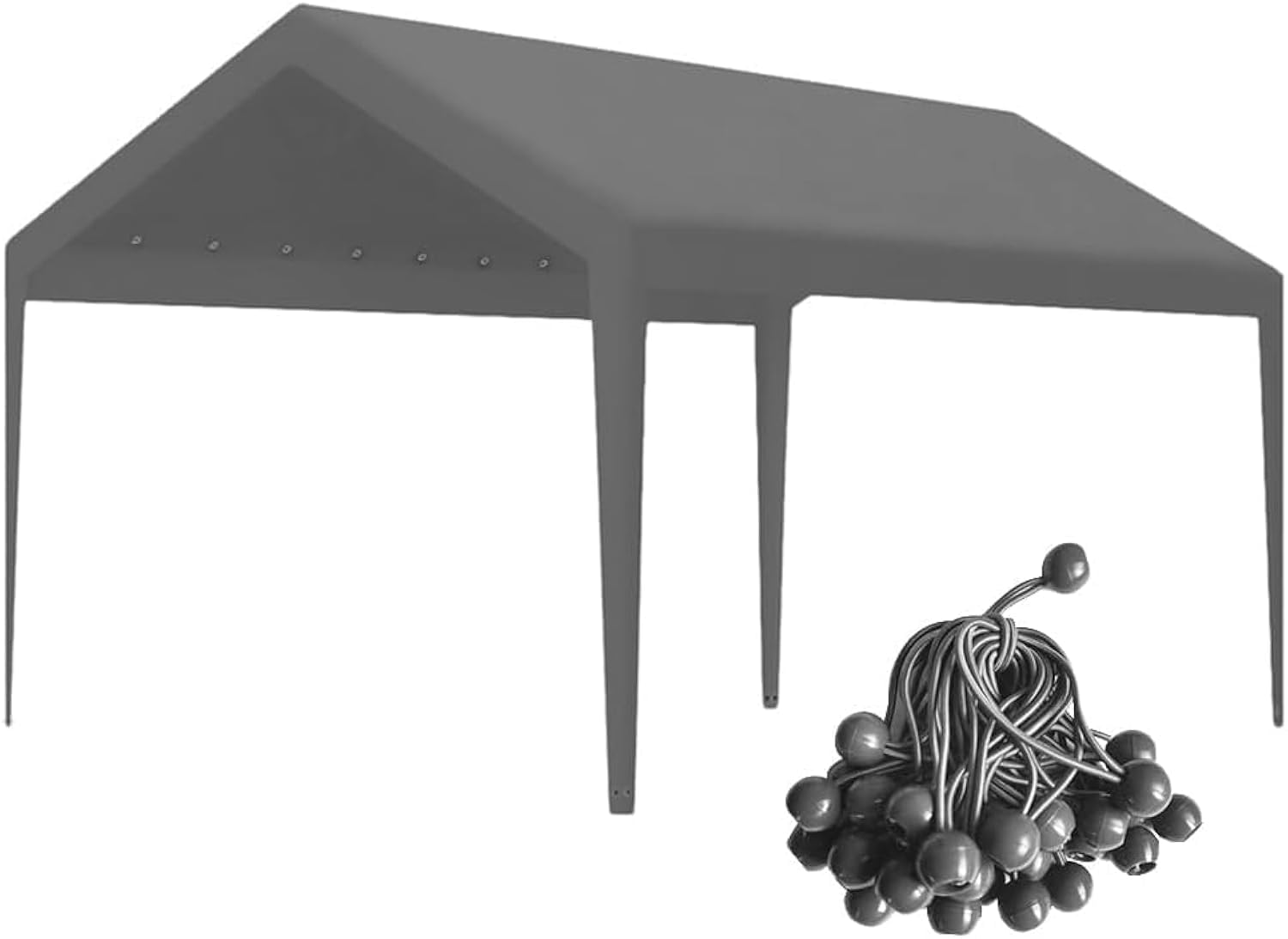 Rutile 12 x 20 FT Carport Replacement Cover, Heavy Duty Car Tarp Canopy Tent Garage Top Shelter Cover with Fabric Leg Pole Skirts and Ball Bungees Gray (Only Top Cover, Frame is not Included)