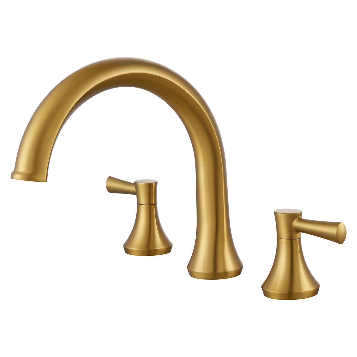 Wowkk Roman Tub Faucet Deck Mount Tub Filler 2 Handles Brushed Gold Bathtub Faucets Brass Bathroom Faucet