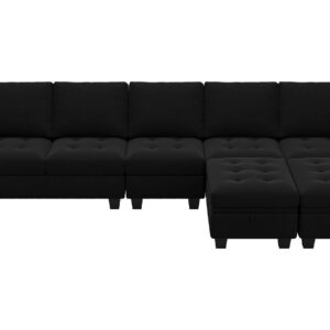 Belffin Large Velvet L Shaped Sectional Sofa Couch with Reversible Double Chaises Modular Sectional Sofa Couch with Storage Ottomans Convertible Sectional Sofa Black