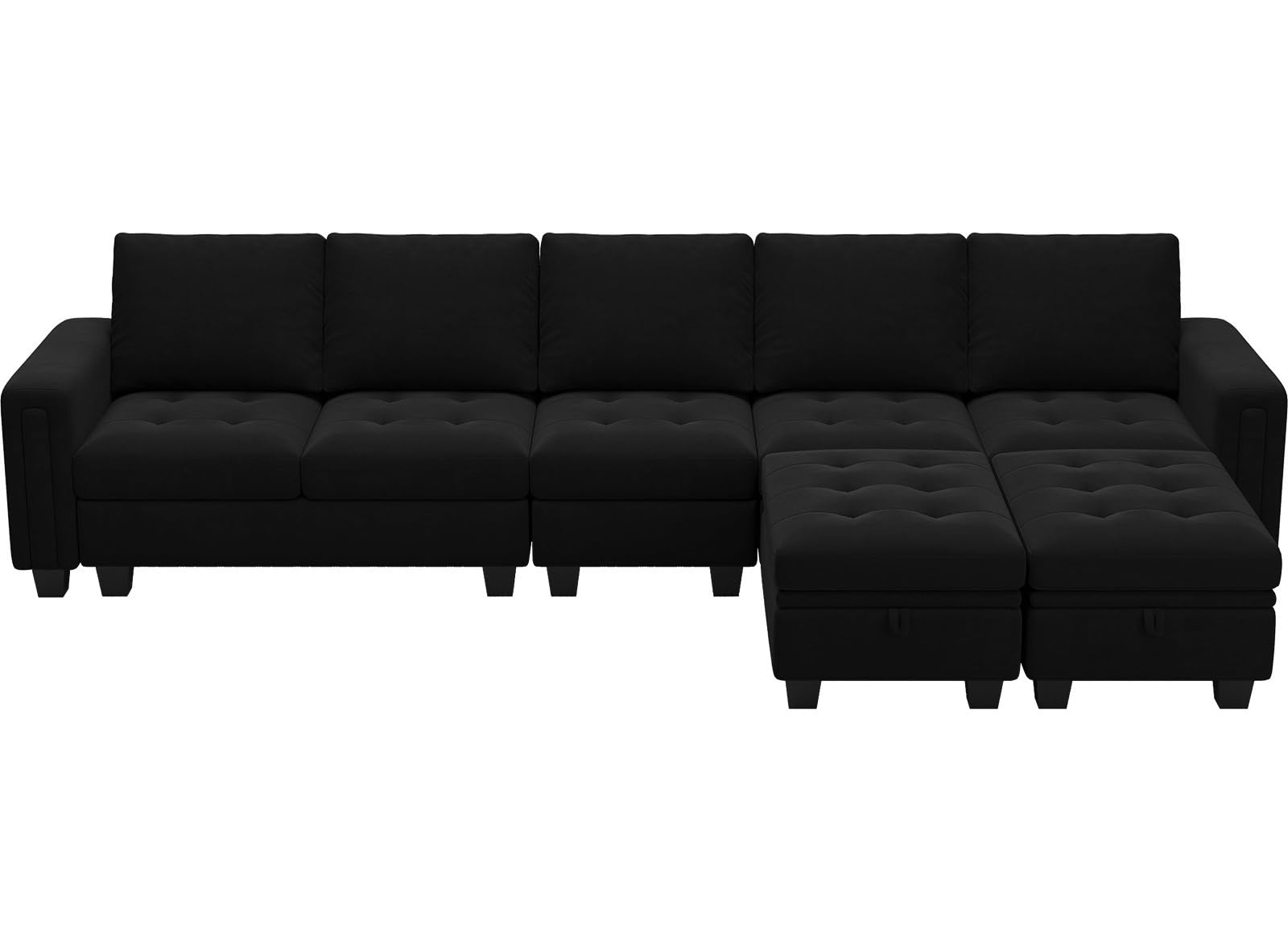 Belffin Large Velvet L Shaped Sectional Sofa Couch with Reversible Double Chaises Modular Sectional Sofa Couch with Storage Ottomans Convertible Sectional Sofa Black