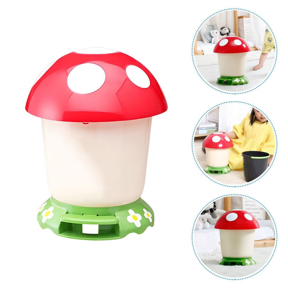 ABOOFAN Cute Mushroom Trash Can with Pedal Plastic Wastebasket Kawaii Garbage Can with Lid Desk Trash Bin for Home Office Kitchen Bathroom