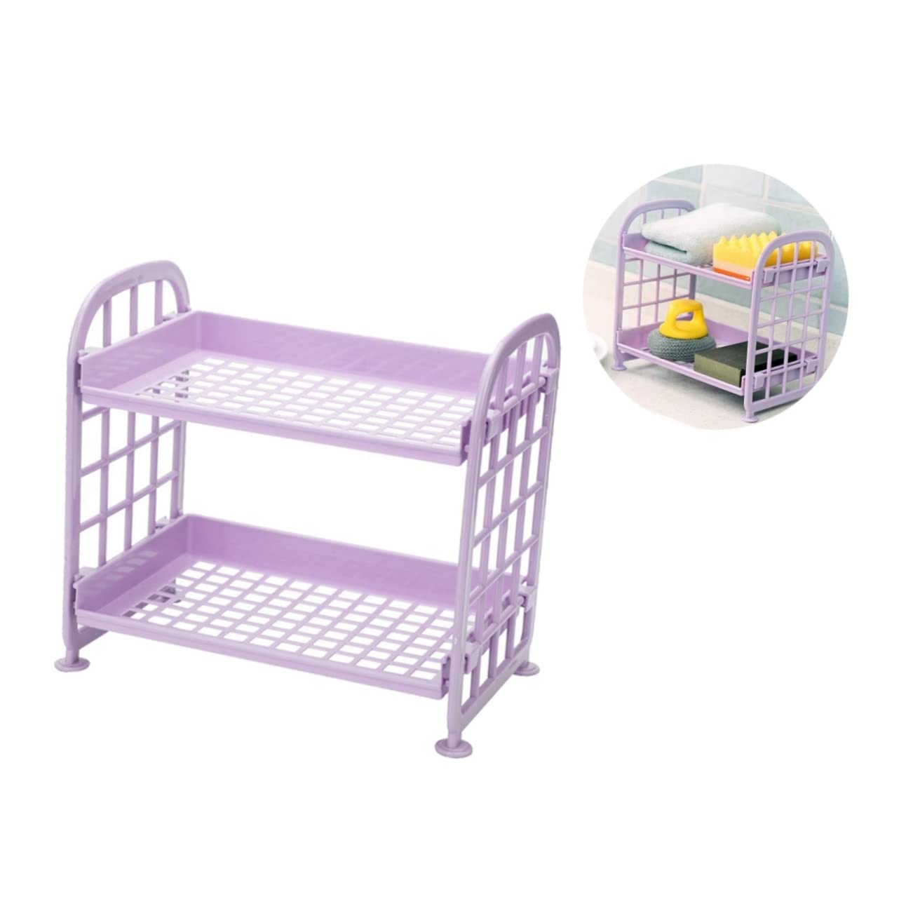 MAGICLULU 2pcs 2 Small Organizer Kitchen Storage Shelf Purple Bathroom Storage Rack Double Layer Vegetables Rack Shelf Fruit Shelf Storage Desktop Vegetable Rack Fruit Stand Basin