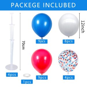 Blue and Red Balloon Stands Centerpieces 4 Set 28" Balloon Stands for Table with 30 Pcs Blue Red White Metallic Confetti latex balloons for Birthday Party Graduation Wedding Balloons Decorations