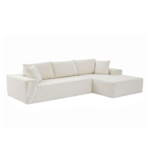 DEINPPA Modern Minimalist Style Modular Sofa Couch with Pillows and Back Support, Deep Sectional Sofa Furniture Set, 4-Seater Corduroy L-Shaped Sofa-Beige (Left Facing Chaise)