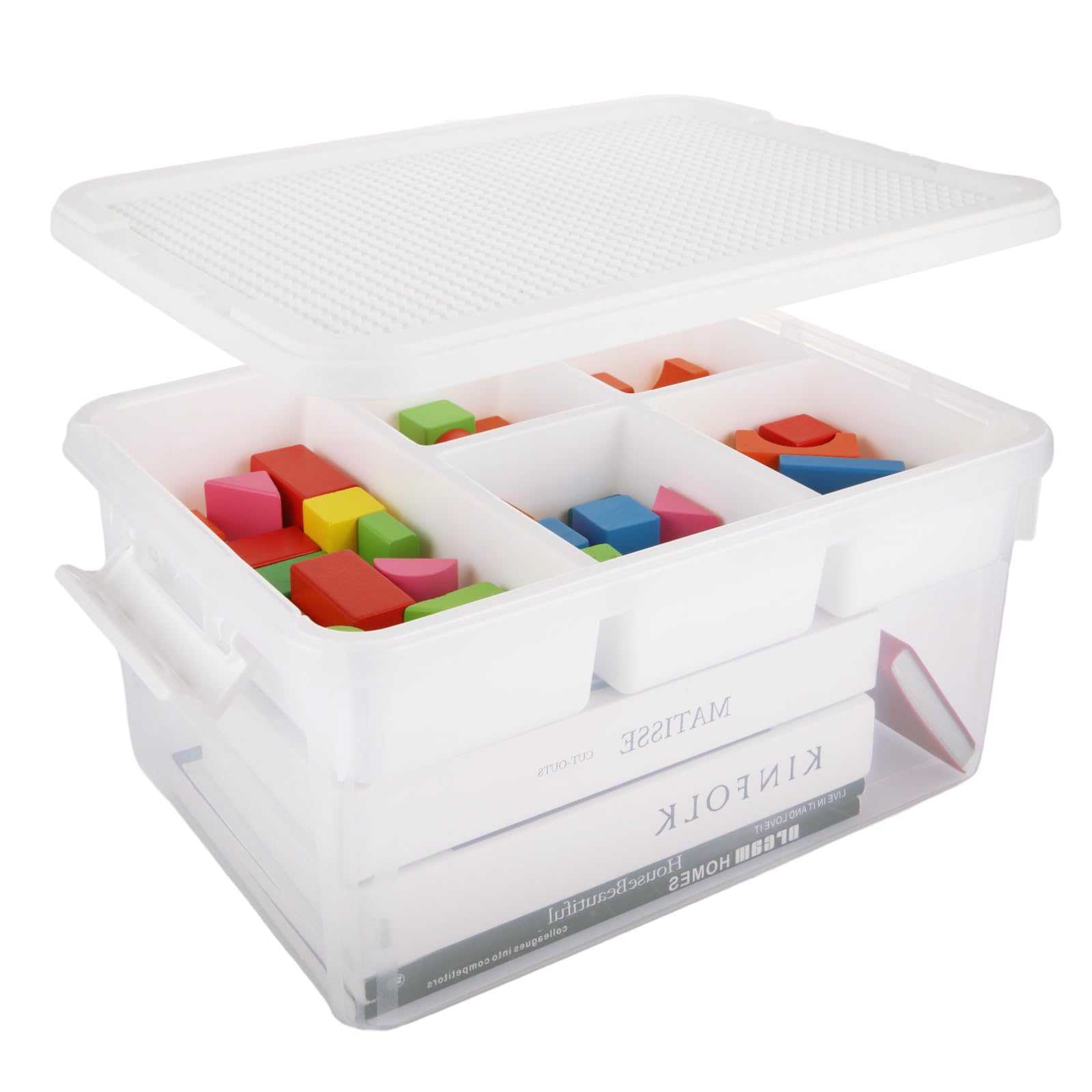 ACXFOND Plastic Storage Box with Removable Tray White Craft Organizers and Storage 17 QT Storage Containers for Arts and Crafts Supplies, Kids Building Blocks, Stationery, Lego,Sewing Kit