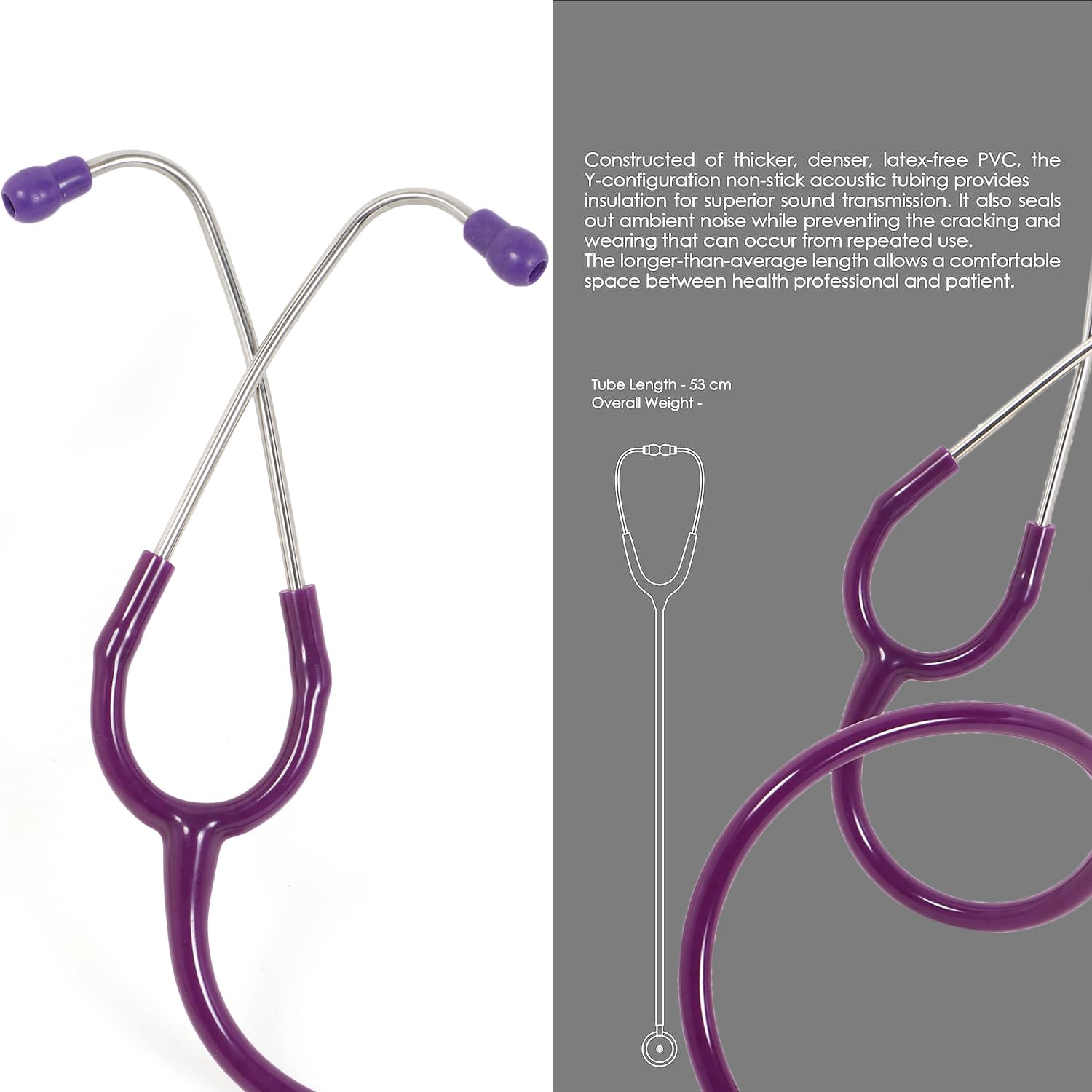 Acoustic Stethoscope for Doctors and Medical Students, Adult, Lightweight Chest Piece, Flexible Jointless Tube & Soft Sealing Ear Knobs Micro Al (PURPLE)