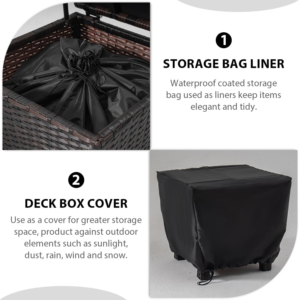 Outdoor Wicker Storage Box with Cover, 13 Gallon PE Rattan Deck Box for Outside with Waterproof Liner, Patio Storage Chest with Hinged Lid for Cushions, Pillows, Towels, Horizontal Bin, Brown