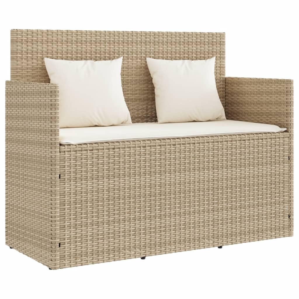 vidaXL Outdoor Loveseat Bench - Beige Poly Rattan, Weather-Resistant Patio Furniture with Cushions, Under-Seat Storage, and Gas Spring