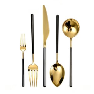 black and gold silverware set 30 pieces 18/10 stainless steel flatware set service for 6, tableware cutlery set mirror polished & dishwasher safe (6 set-30 piece)