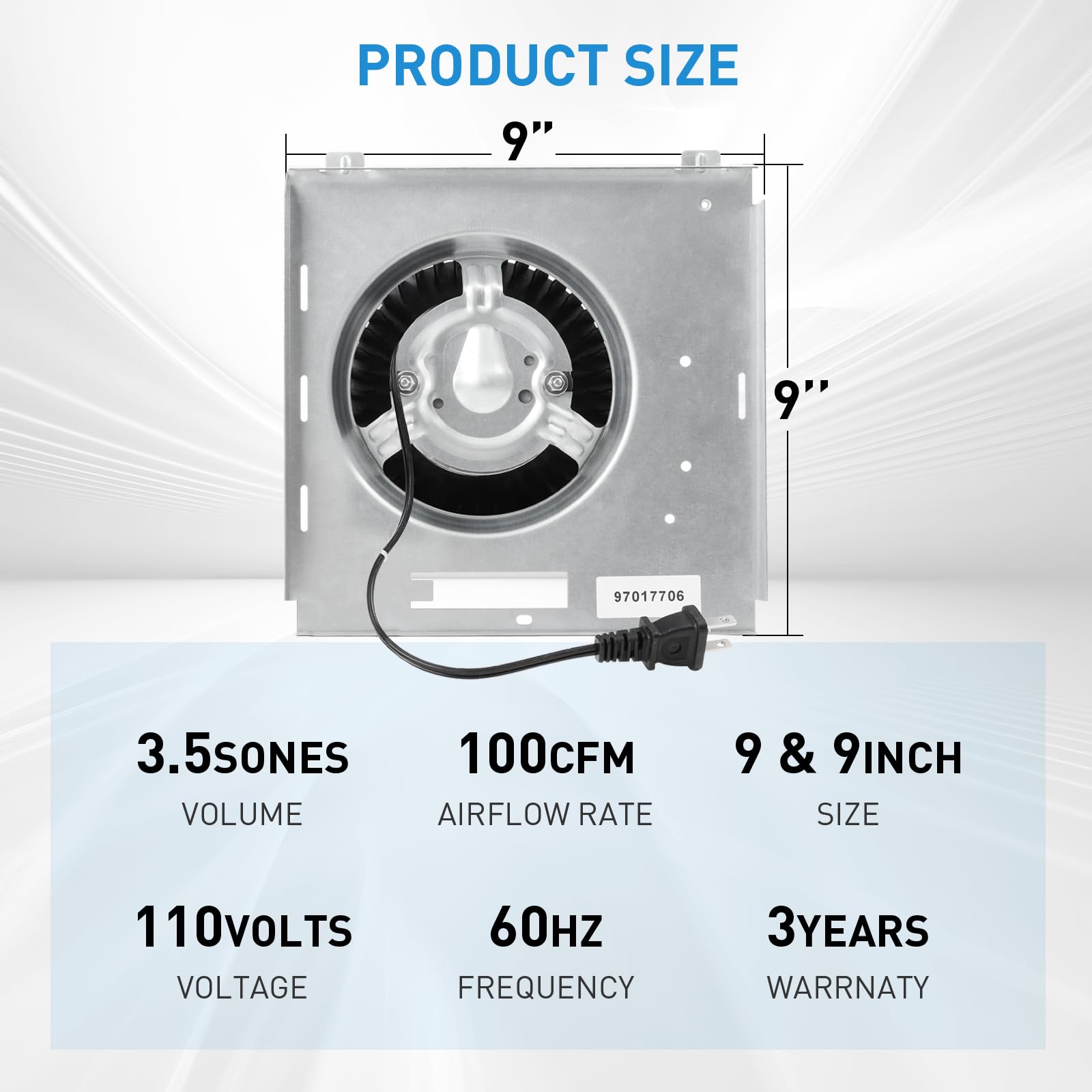 【Upgrade】 100CFM Fan Compatible with NuTone 8814R,8664RP B,8663RP B,8814 8663 8673,671RB,2.5 Sone Ultra Low Sound Fan,Compatible with Nutone 8814, 671,672RB,Compatible for Broan 750,751,752, 9"x9"