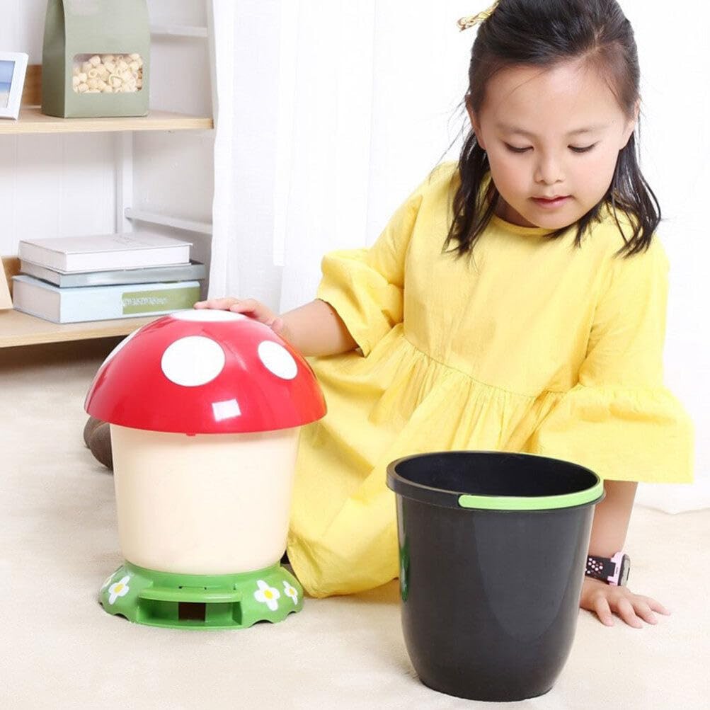 ABOOFAN Cute Mushroom Trash Can with Pedal Plastic Wastebasket Kawaii Garbage Can with Lid Desk Trash Bin for Home Office Kitchen Bathroom