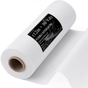 medium weight 12"x 30 yards fusible interfacing for sewing,iron-on non-woven interfacing fabric,polyester single-sided interfacing for sewing supplies