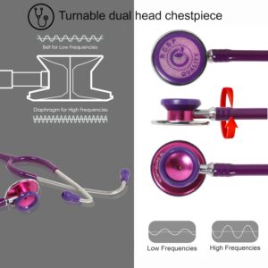 Acoustic Stethoscope for Doctors and Medical Students, Adult, Lightweight Chest Piece, Flexible Jointless Tube & Soft Sealing Ear Knobs Micro Al (PURPLE)