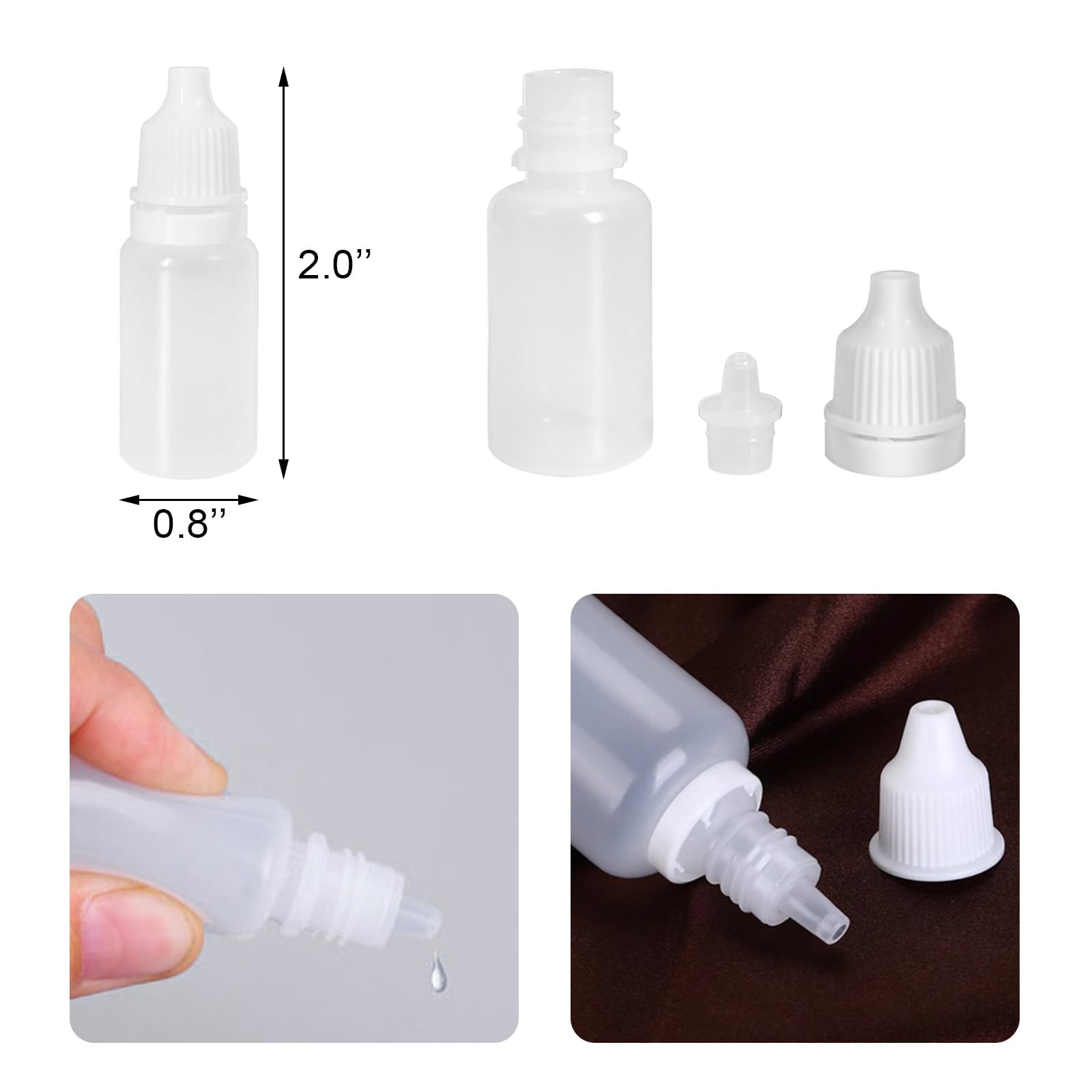 Juxiamal 12pcs Eye Dropper Bottles, 10ml Plastic Squeezable Dropper Bottles, Eye Liquid Empty Bottles with Caps