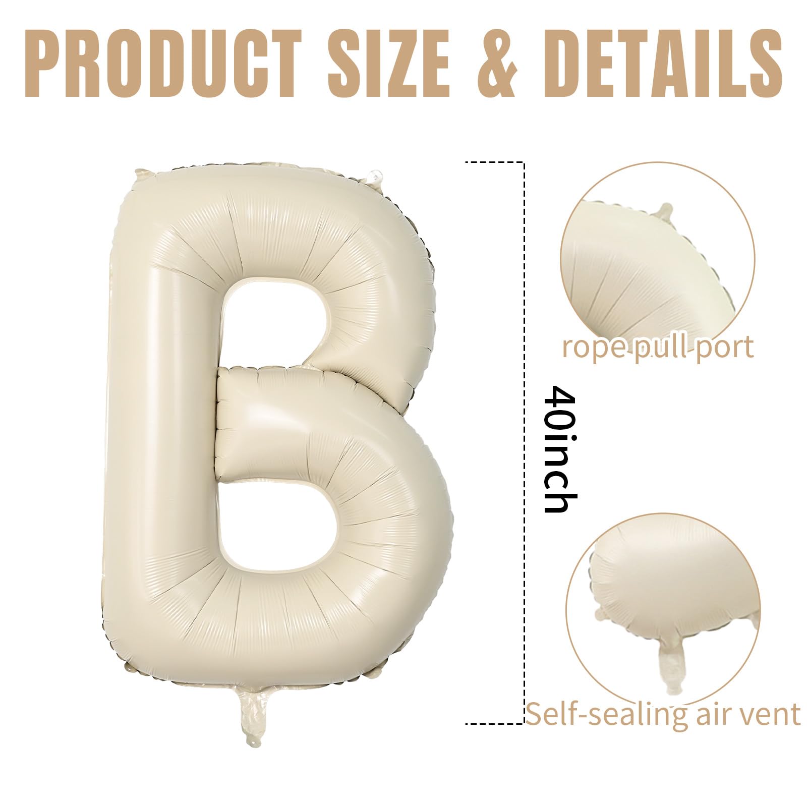 40 Inch Cream OH BABY Balloons, Beige Large Letter Balloons Foil Helium Balloons, Mylar Big Beige Alphabet Balloons, Cream Balloon Letters for Baby Shower Gender Reveal Party Decorations